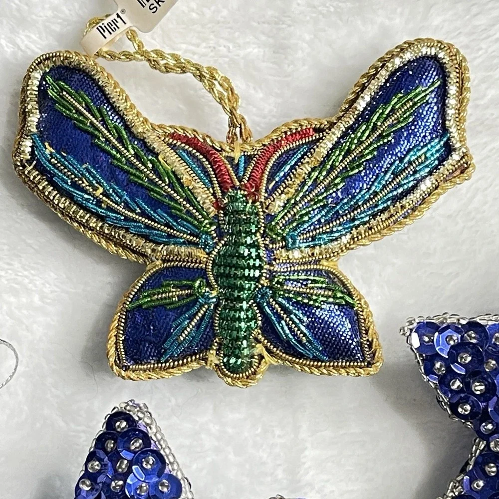 Lot of 3-‎ Pier 1 Beaded Christmas Ornaments New Old Stock NWT Sequin
